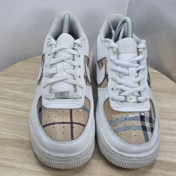 Womens Size 8.5 - Nike Air Force 1 Low Shoes White Custom Burberry paint - Picture 4 of 12